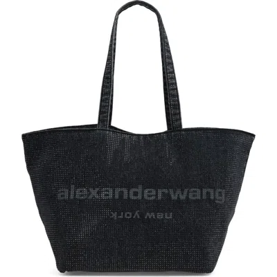 Alexander Wang Punch Hotfix Denim Tote In Grey Aged