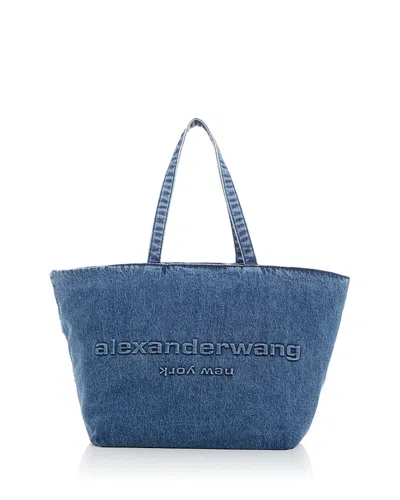 Alexander Wang Punch Logo Embossed Denim Tote In Vint Med Indigo
