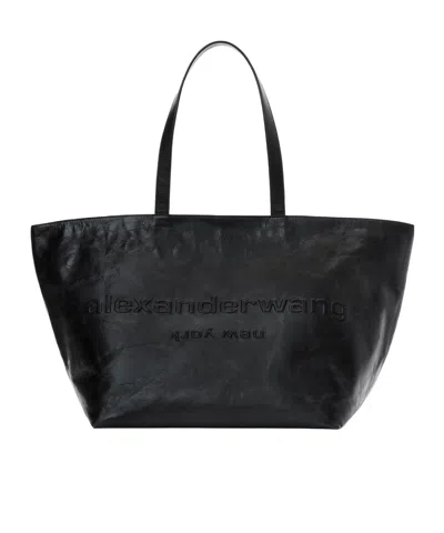 Alexander Wang Punch Logo-embossed Leather Tote Bag In Black