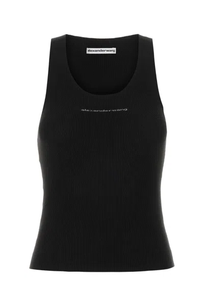 Alexander Wang Logo-print Ribbed-knit Tank Top In Black