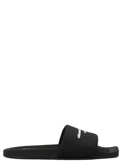 Alexander Wang Raffia Pool Slides In Black