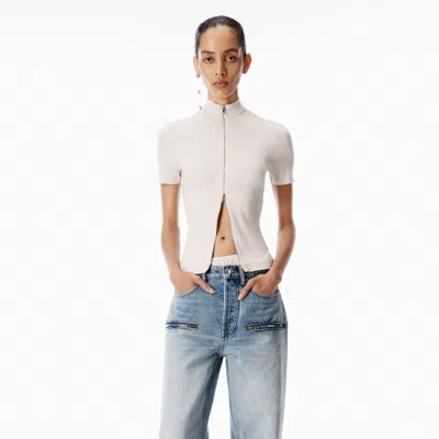 Alexander Wang Rashguard Mock Neck Short Sleeve Top In White