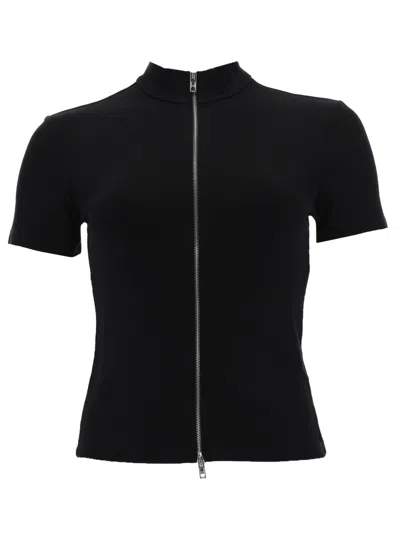 Alexander Wang Rashguard Mock Neck Short Sleeve Top In Black