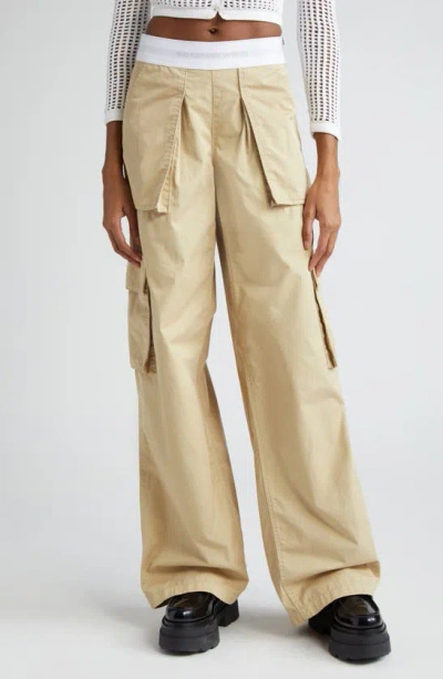 Alexander Wang Rave Logo Waist Cotton Cargo Trousers In Feather