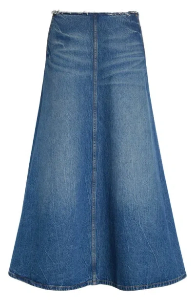 Alexander Wang Raw Cut Waist Low Rise Denim A-line Skirt In Blue