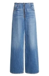 Alexander Wang Raw Cut Waist Low Rise Wide Lean Jeans In Blue