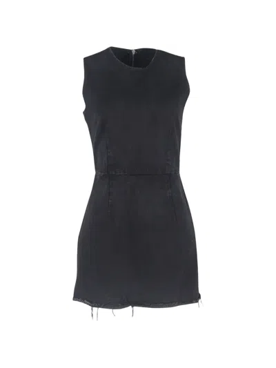 Pre-owned Alexander Wang Raw-hem Denim Mini Dress In Black