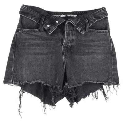 Alexander Wang Raw Hem Mini Shorts In Black Cotton Denim