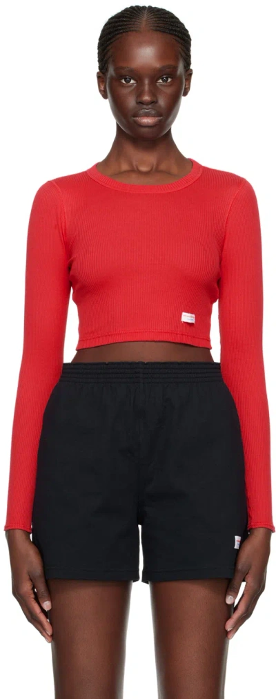 Alexander Wang Red Cropped Long Sleeve T-shirt In 696a Barberry