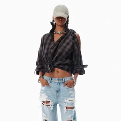 Alexander Wang Red Plaid Asymmetric Button Up Shirt