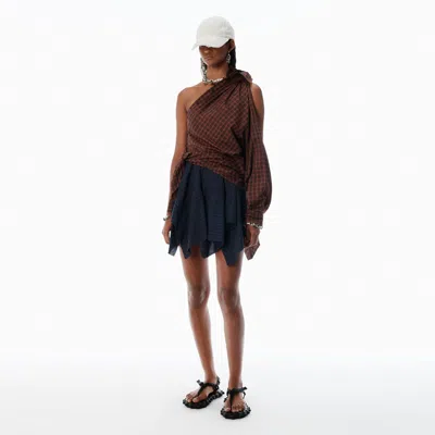 Alexander Wang One-shoulder Checked-pattern Mini Dress In Brown