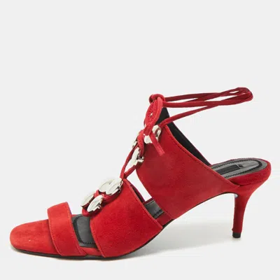 Pre-owned Alexander Wang Red Suede Allegra Ankle Strap Sandals Size 37