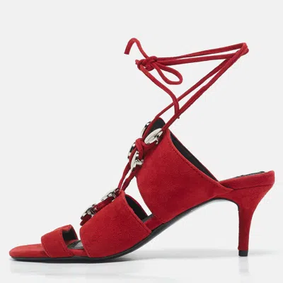 Pre-owned Alexander Wang Red Suede Studded Slide Sandals Size 37