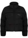 Alexander Wang Cropped Black Puffer Jacket With Jacquard Channel Design And Reflective Logo In Black