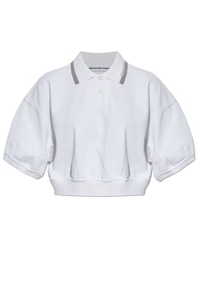 Alexander Wang Alexanderwang. T Relaxed Cropped Cinched Polo Top In White