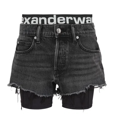 Alexander Wang Relaxed Denim Shorts With Logo Waistband In Black