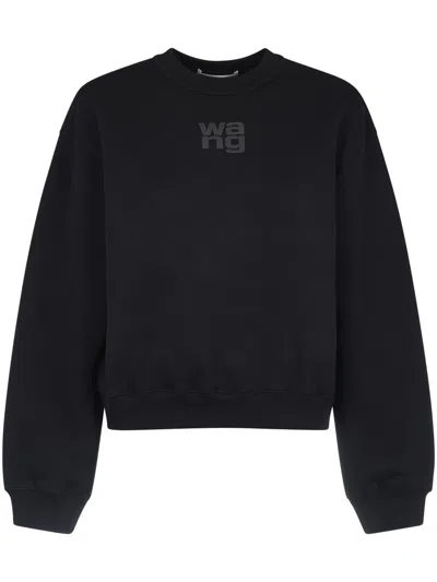 Alexander Wang Essential Terry Crew Neck Cotton Sweatshirt In Black