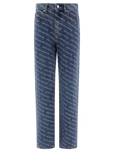 Alexander Wang Relaxed Fit Jeans With Logo Crystal Hotfix In Blue