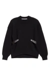 Alexander Wang Relaxed Wool Blend Sweater With Detachable Leather Tabs In Black