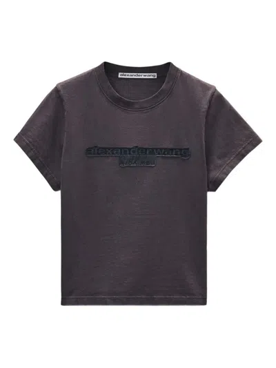 Alexander Wang Reverse Embroidery Logo Washed Jersey T-shirt Clothing In Brown