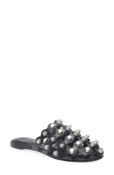 Alexander Wang Rexa Cage Slide Flats In Black Leather