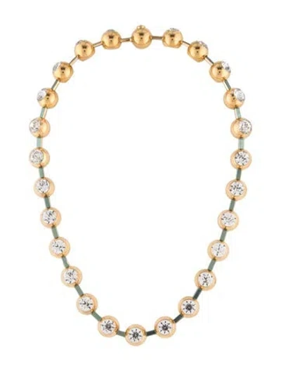 Pre-owned Alexander Wang Rhinestone Ball Chain Necklace, 17.5" In Green
