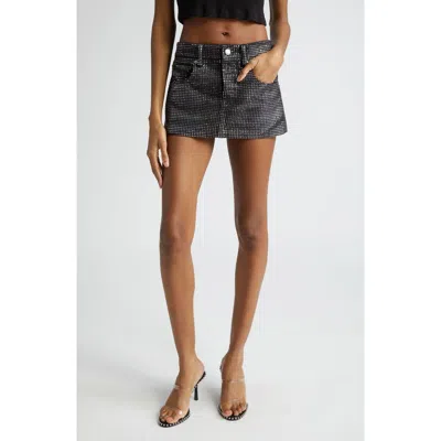 Alexander Wang Rhinestone Distressed Denim Miniskirt In Washed Black