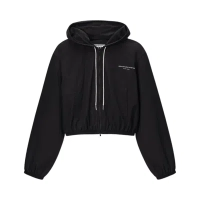 Pre-owned Alexander Wang Rhinestone Drawcord Shrunken Hoodie Jacket 'black' | Women's Size S