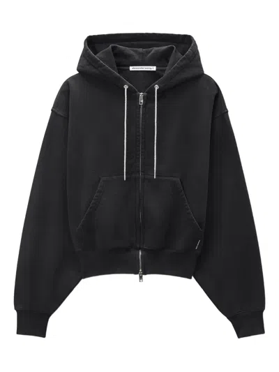 Alexander Wang Rhinestone-drawcord Zip-up Hoodie In Black