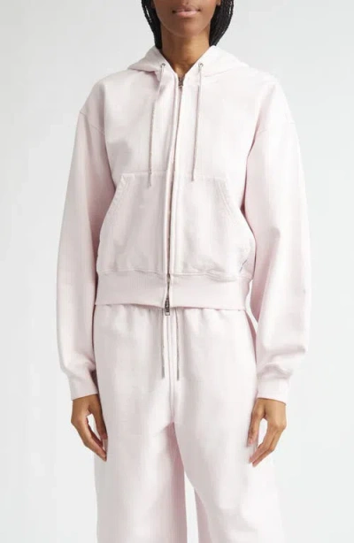 Alexander Wang Rhinestone Drawstring Zip Hoodie In Pink