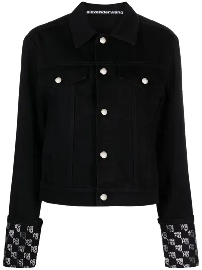 Alexander Wang Embellished Cotton Straight Jacket In Black