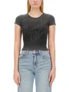 Alexander Wang Crystal Hotfix Tee In Ribbed Jersey In Grey