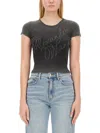 Alexander Wang Rhinestone Logo T-shirt In Grey