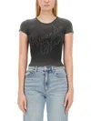 Alexander Wang 'logo Rhinestone T-shirt In Grey
