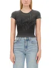 Alexander Wang Crystal Hotfix Tee In Ribbed Jersey In Grey