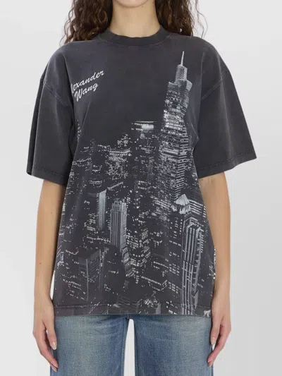 Alexander Wang Rhinestone New York Skyline T-shirt In Gray