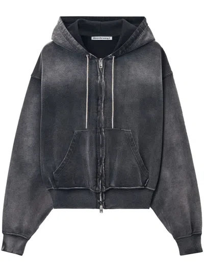 Alexander Wang Rhinestone Washed Effect Hoodie In Black