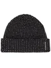 Alexander Wang Rib Beanie With Allover Hotfix Crystal Accessories In Black