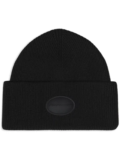 ALEXANDER WANG ALEXANDER WANG RIBBED BEANIE WITH DOMED LOGO PATCH