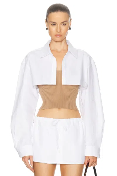 Alexander Wang Ribbed Cami With Cropped Button Up Long Sleeve Shirt In Camel/white