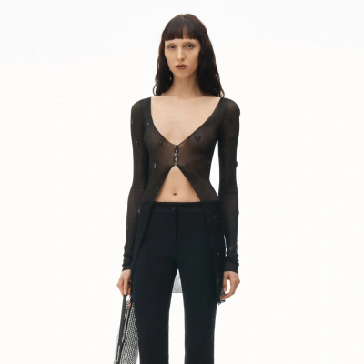 Alexander Wang Ribbed Cardigan With Engineered Trapped Gems In Black
