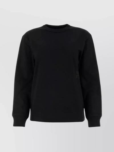 Alexander Wang Ribbed Cotton Long-sleeve Crewneck Top In Black