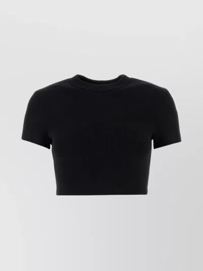 Alexander Wang Ribbed Crew Neck Cropped T-shirt In Black