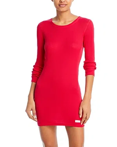 Alexander Wang Ribbed Knit Long Sleeve Tee Dress In Barberry