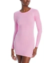 Alexander Wang Ribbed Knit Long Sleeve Tee Dress In Begonia Pink