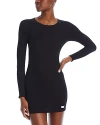 Alexander Wang Long Sleeve Crewneck Dress In Ribbed Cotton In Black