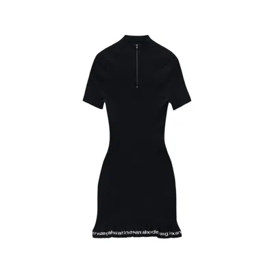 Alexander Wang Ribbed Knit With Contrast Logo Band Dress In Black