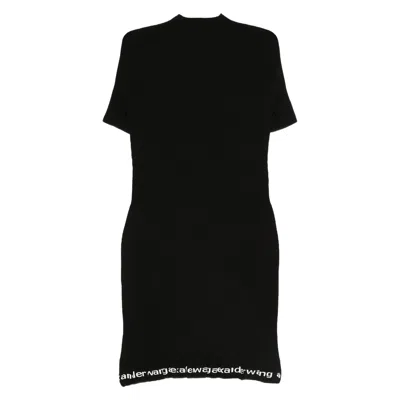 Alexander Wang Omens Black Ribbed Short-sleeves Stretch-woven Mini Dress Xs
