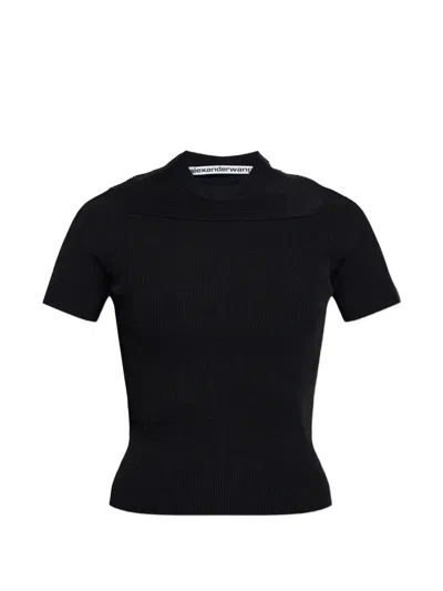 Alexander Wang Ribbed Logo-embroidered T-shirt In Black