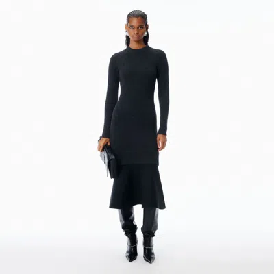 Alexander Wang Ribbed Long-sleeve Dress In Wool In Gray